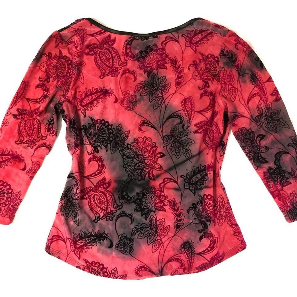 Red and Black Tie Dye Vintage Velour Top With Floral Print - Picture 4 of 4
